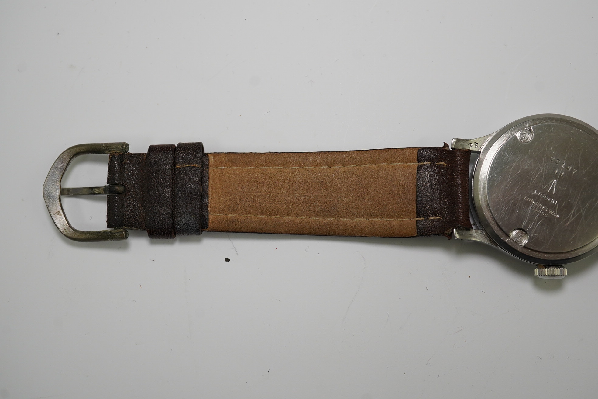 A gentleman's mid 1940's steel Longines military manual wind wrist watch